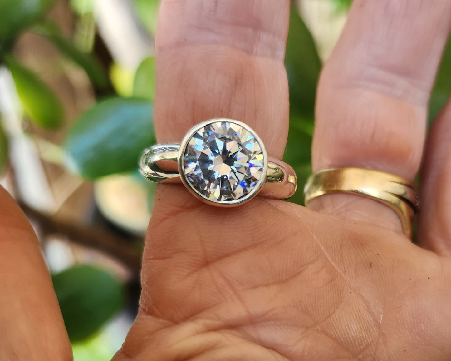 Cinnamon Cubic zirconia ring,sterling silver,champagne cz,chunky solitare,silver cz,handmade, ring,goddess,boho,solitare ring,new age,