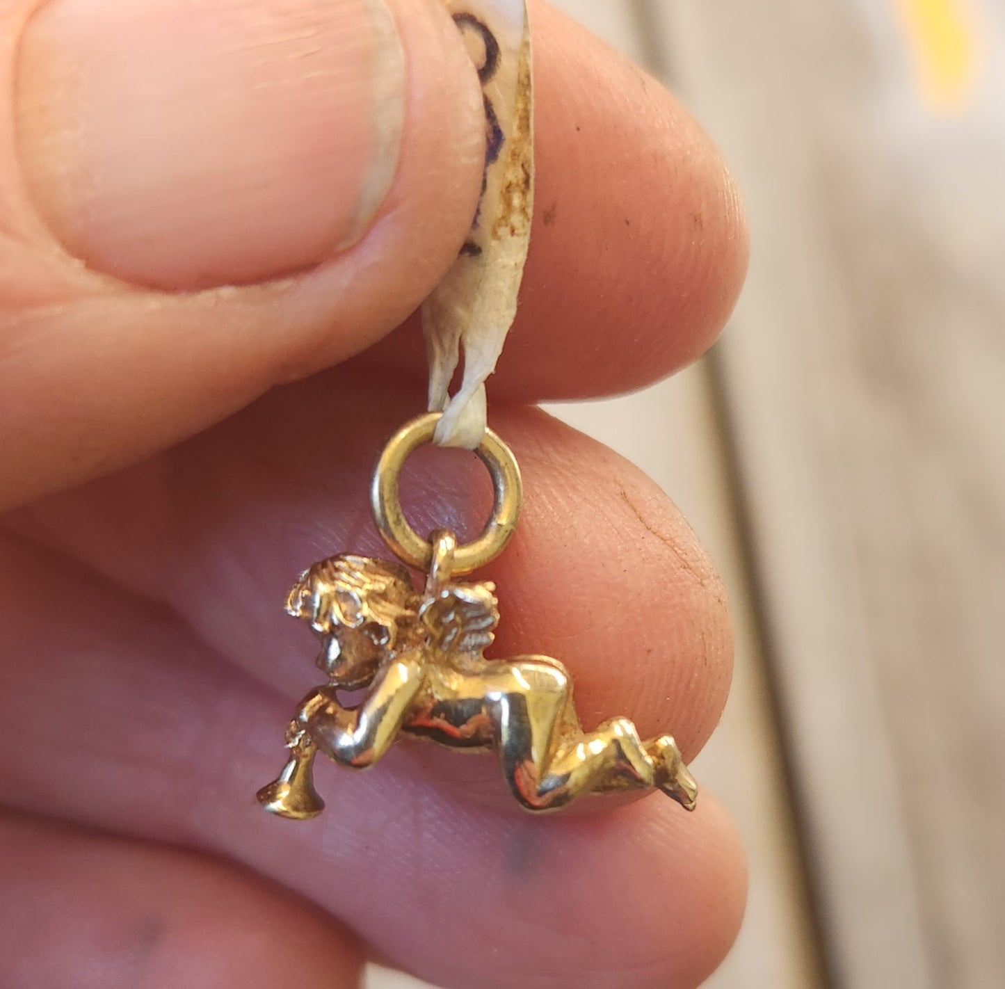 Small gold cupid charm,solid 9k pendant,9ct cherib,love charm