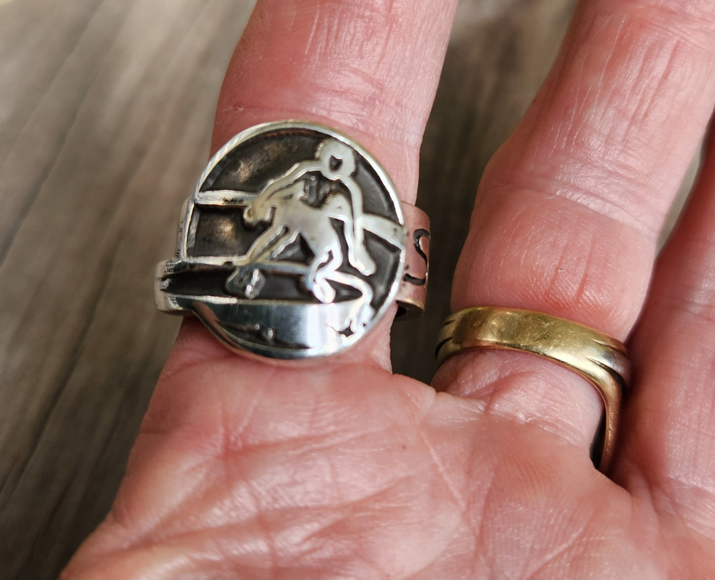 Surfer ring,925 sterling silver surf board rider,chunky large mens ring