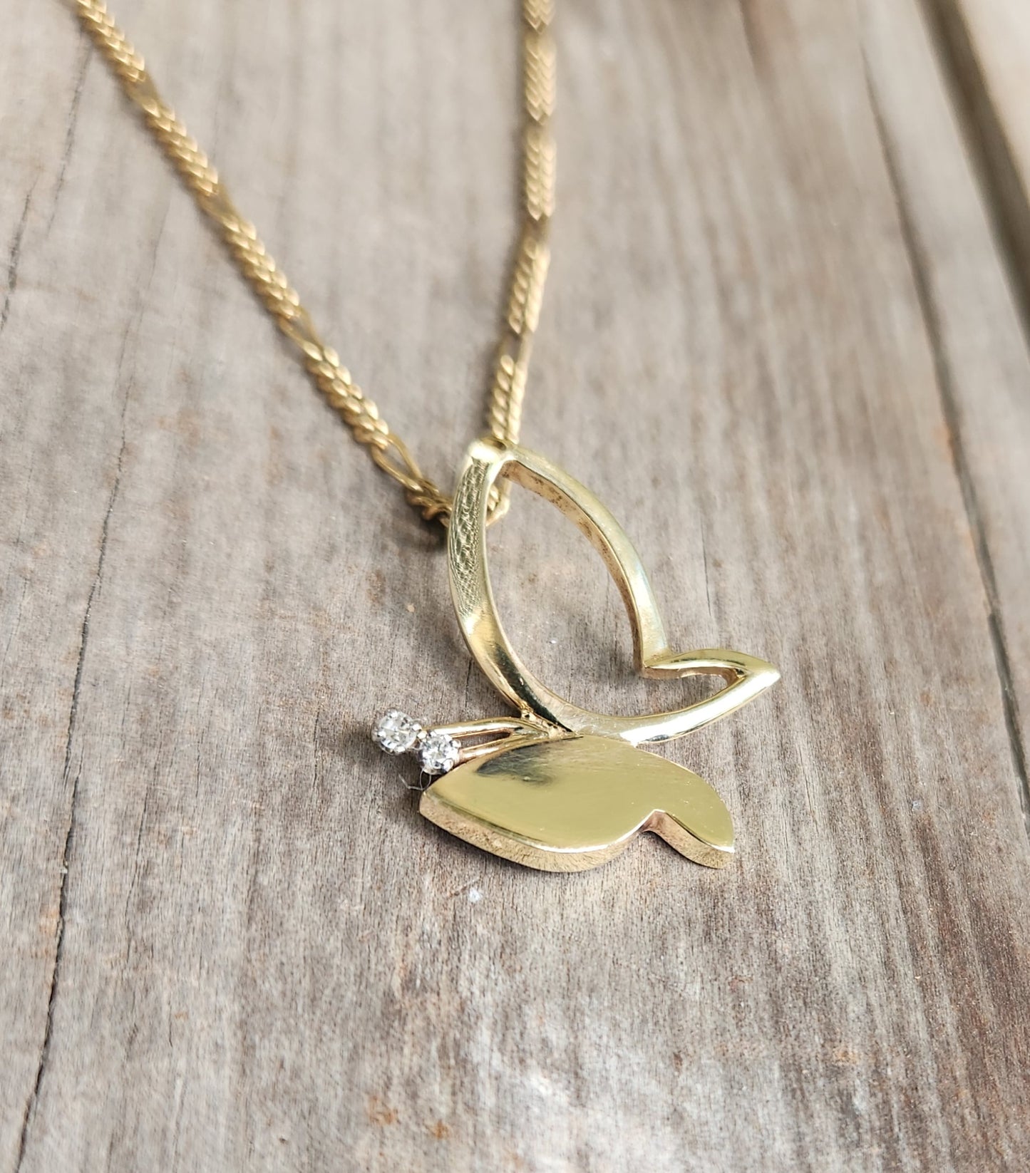 Gold Butterfly diamond pendant,14k solid gold butterfly,vintage piece from 90's.