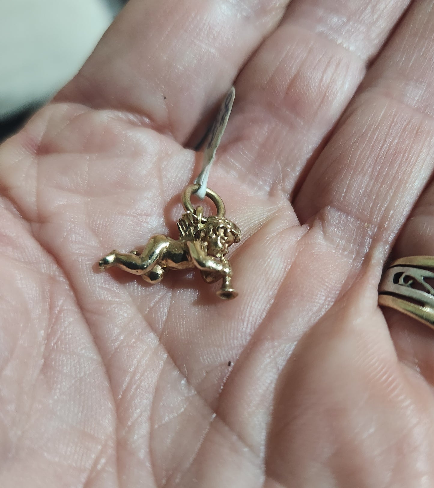 Small gold cupid charm,solid 9k pendant,9ct cherib,love charm