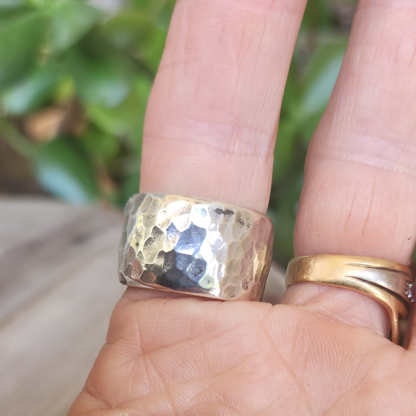 Wide hammered silver ring,925 sterling silver, industrial,nugget