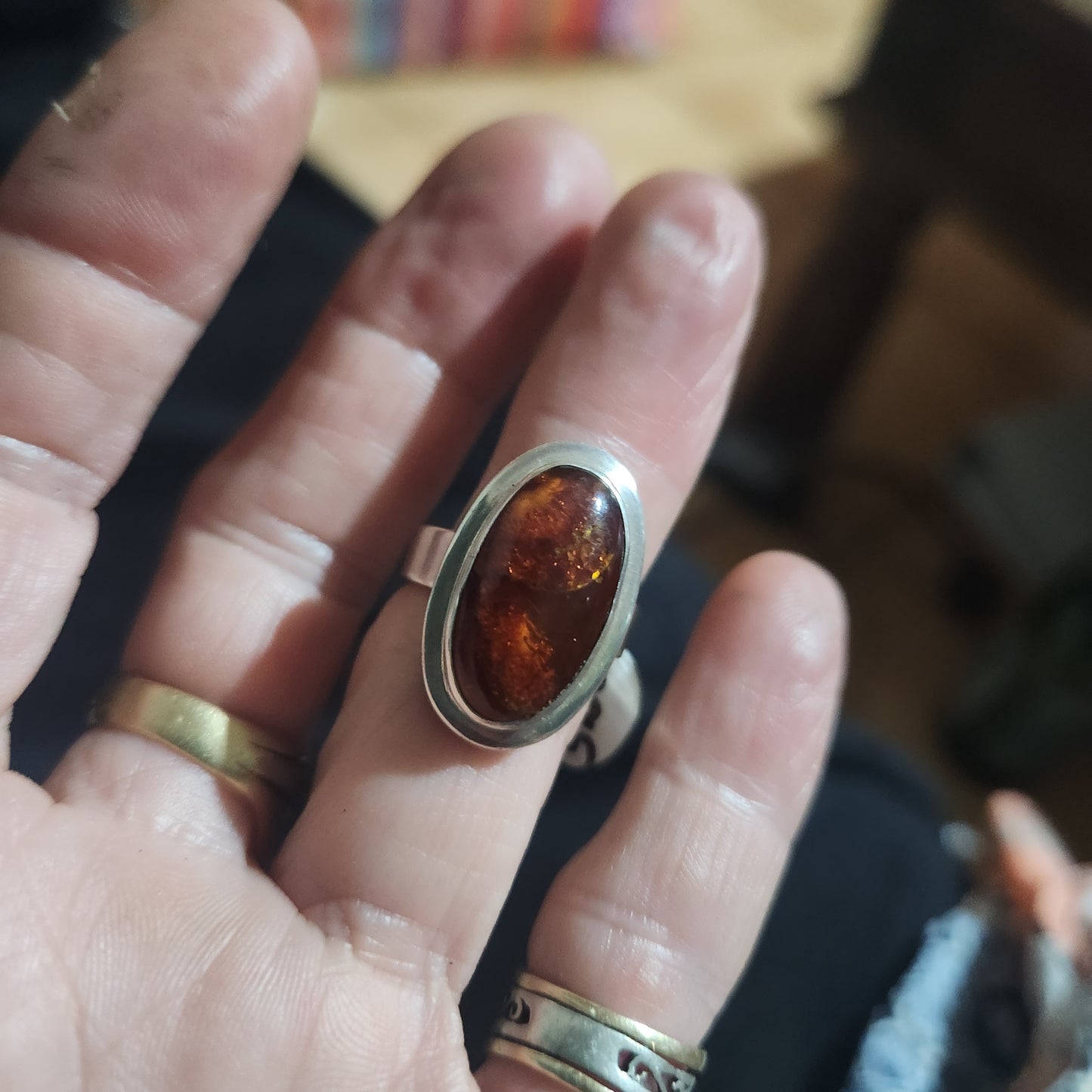 Amber long ring,925 sterling silver, boho,shic minimalist ,new age handmade,large