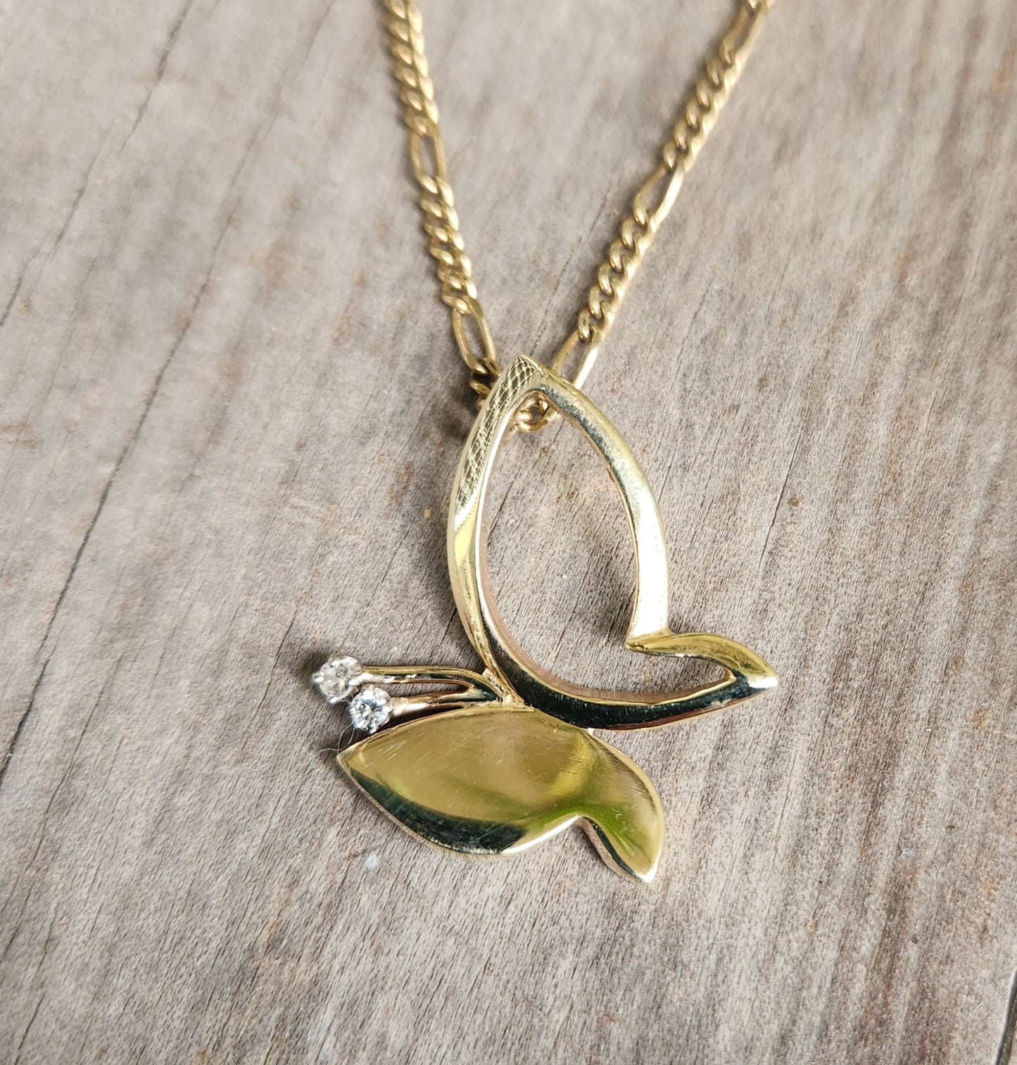 Gold Butterfly diamond pendant,14k solid gold butterfly,vintage piece from 90's.