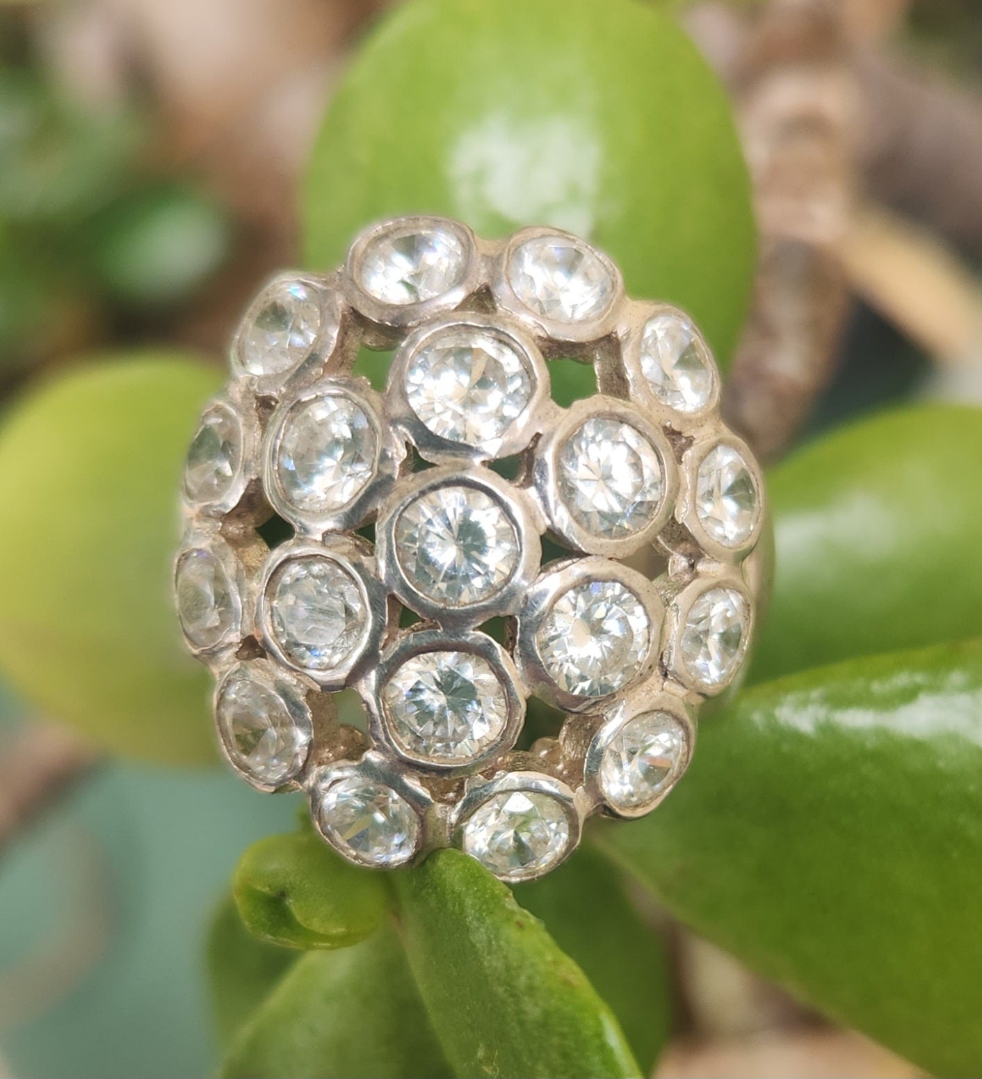 Large cz ring,925 sterling,multi stone,eye shaped cubic zirconia