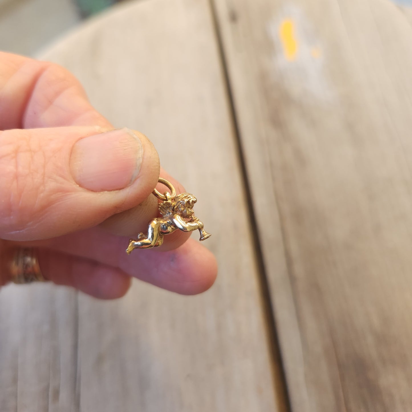Small gold cupid charm,solid 9k pendant,9ct cherib,love charm