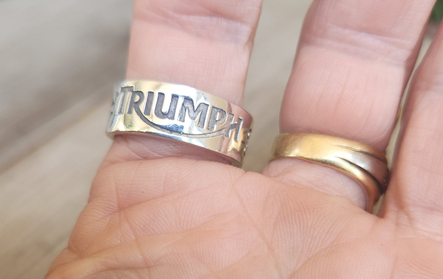 Triumph band,925 sterling silver,motorcycle, biker wedding ring,unisex silver band