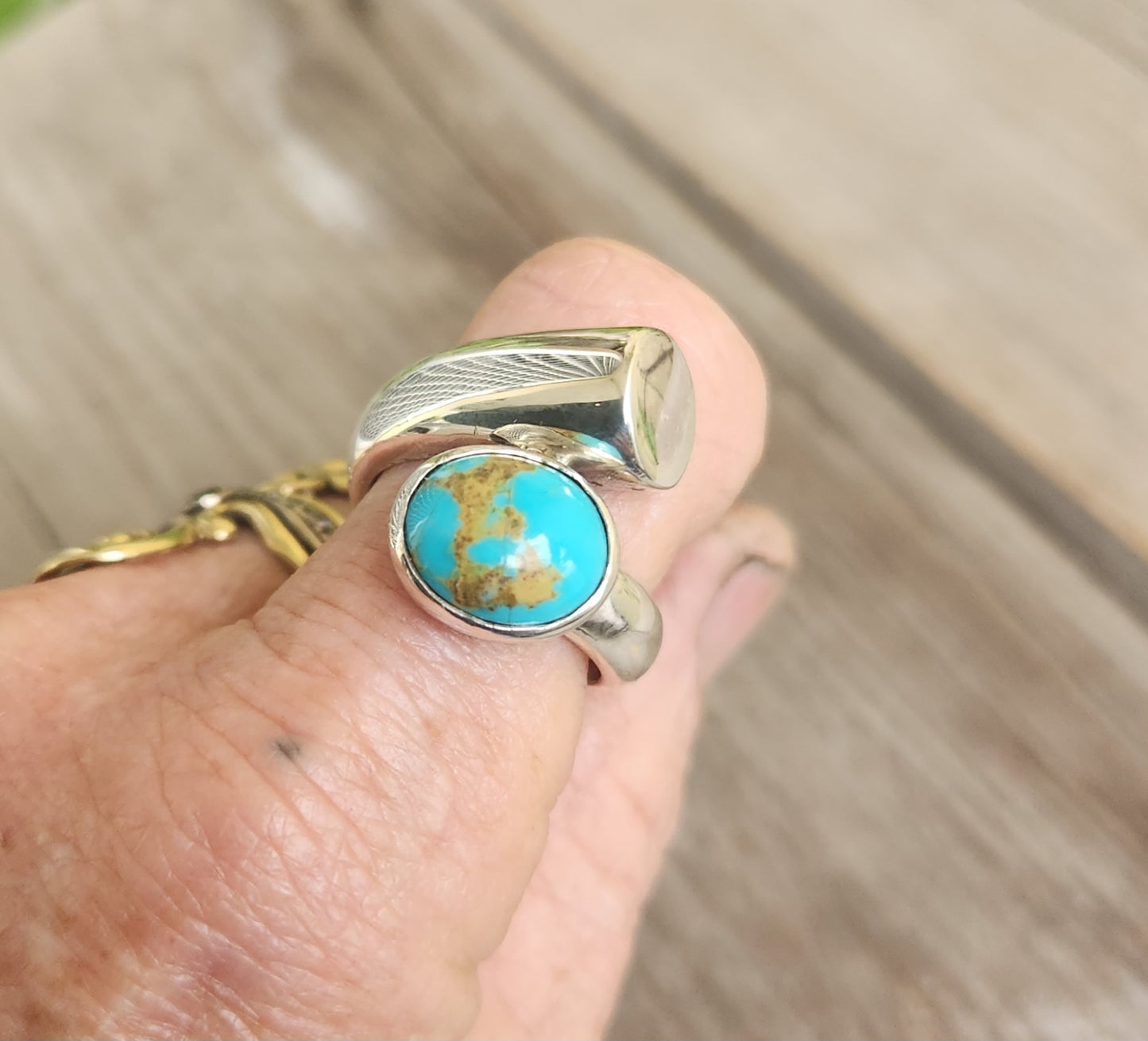 Turquoise chunky ring.925 sterling silver wrap around band,boho chic