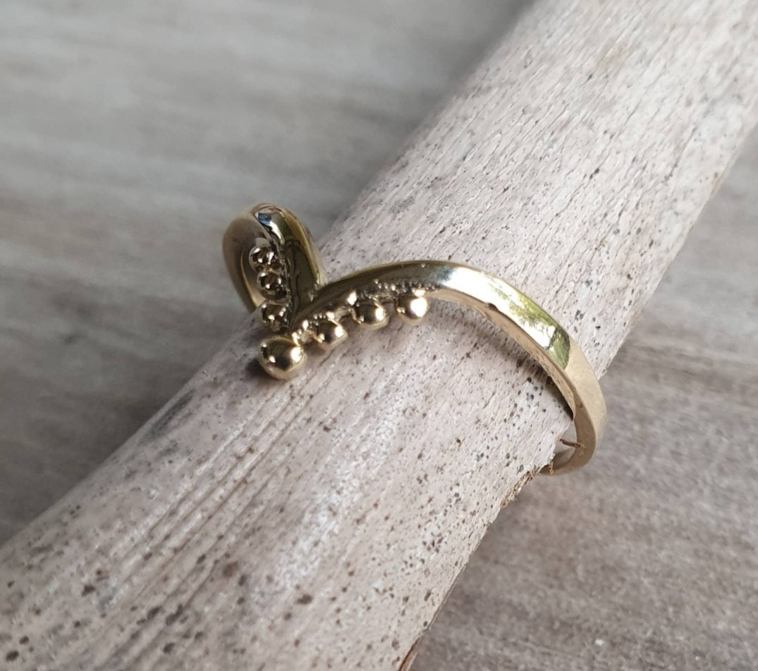 9k Gold chevron ring,fine stacker,solid 9ct/9k gold,v ring,art nouveau, victorian,handmade,designer,boho,gypsy,wishbone,