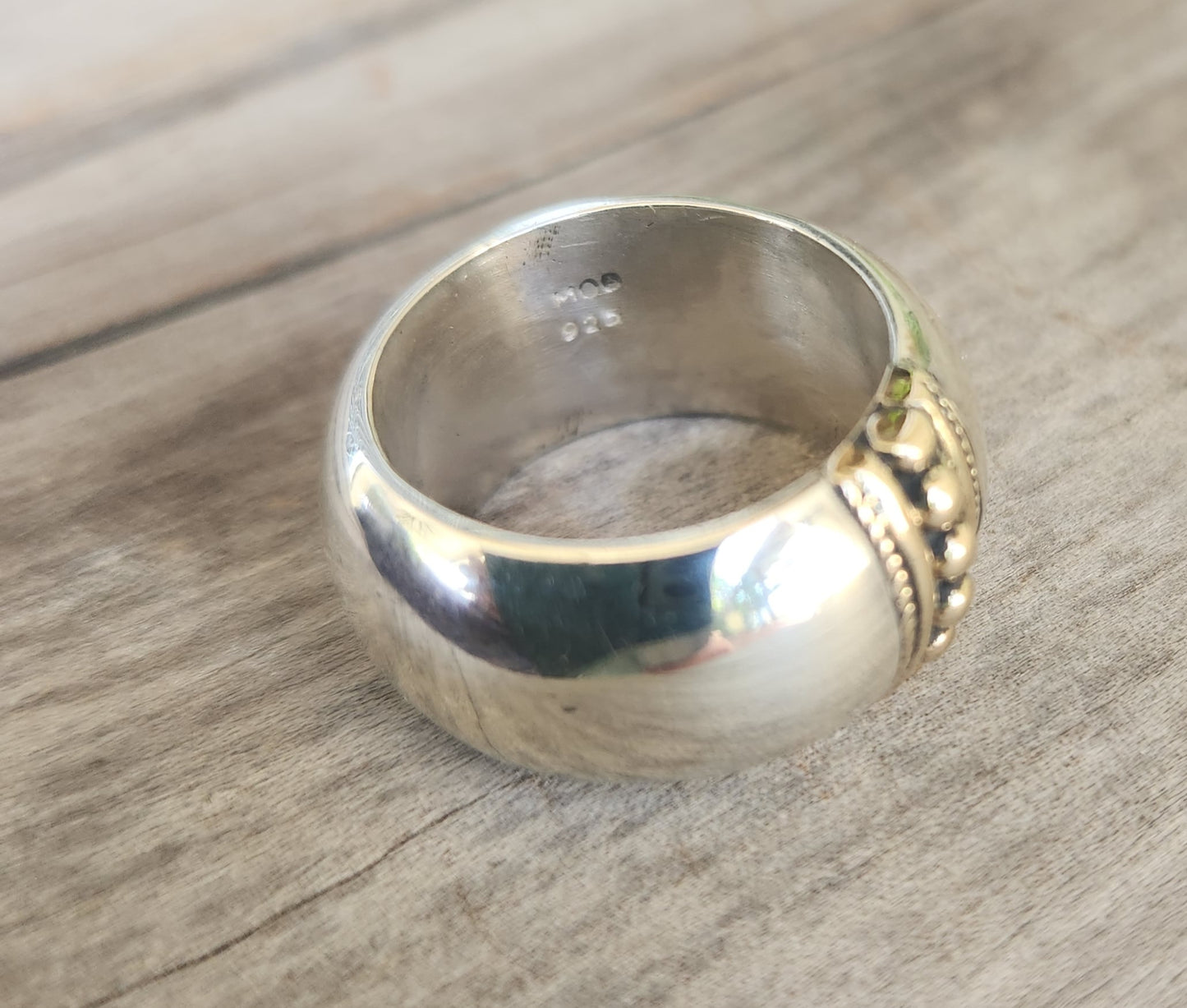 Wide gold and silver band,9k gold and sterling silver,12mm chunky mixed metal,heavy chunky ring