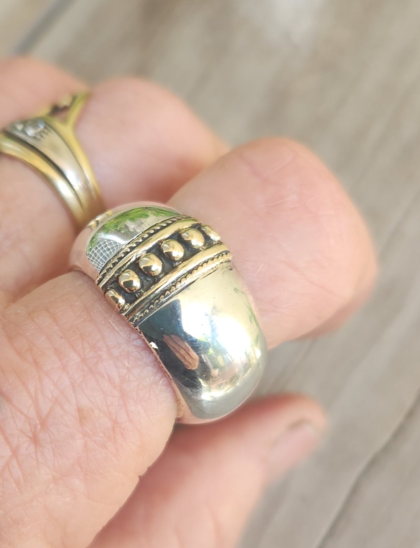 Wide gold and silver band,9k gold and sterling silver,12mm chunky mixed metal,heavy chunky ring