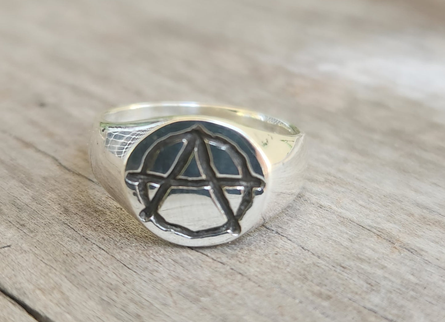 Anarchy ring,small, round top, sterling silver, signet,pinkie ring, punk,alternative, steampunk,handmade,sid vicious,rebel,biker,