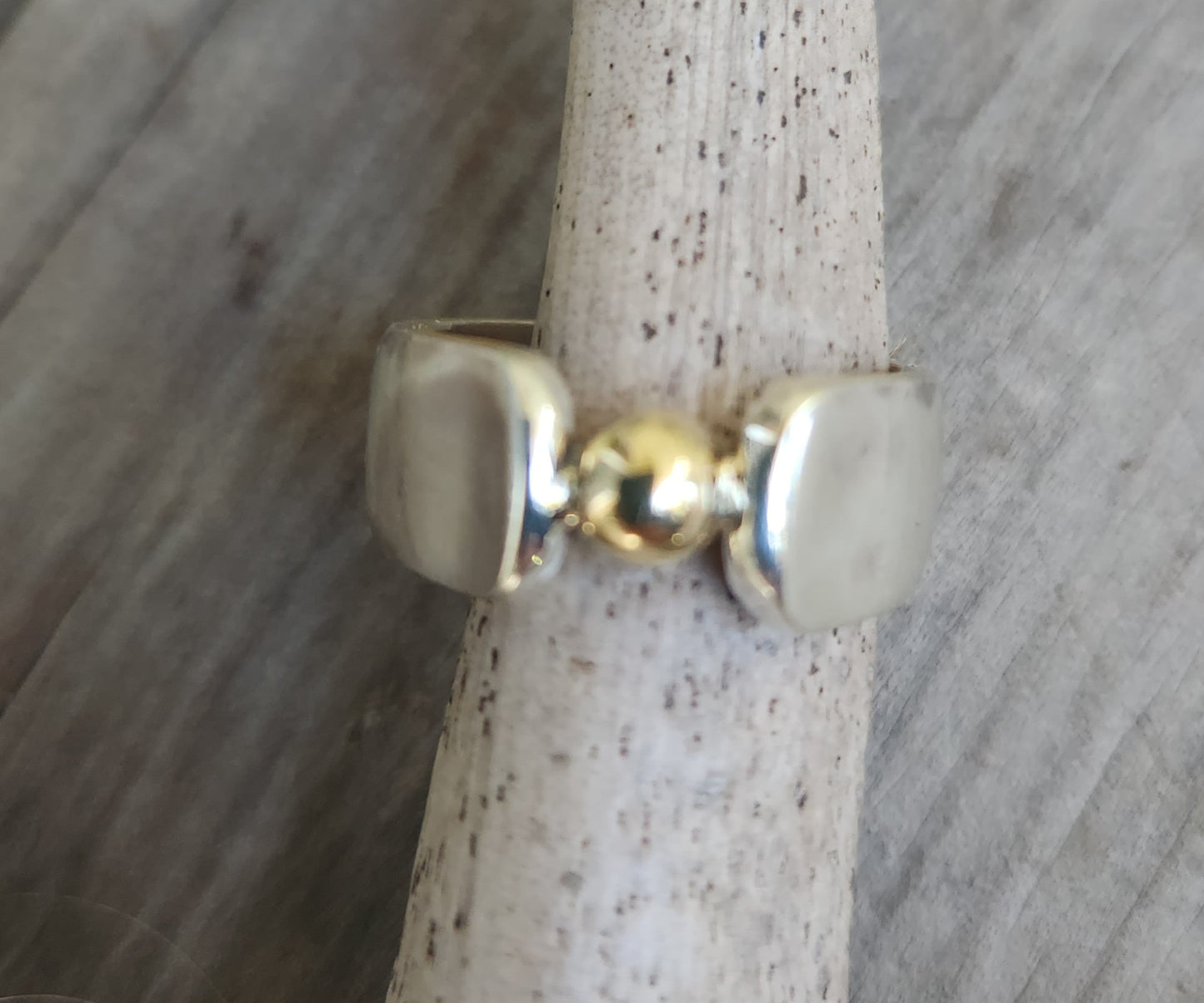9k ball ring,925 sterling silver,two tone band,mixed metal band,