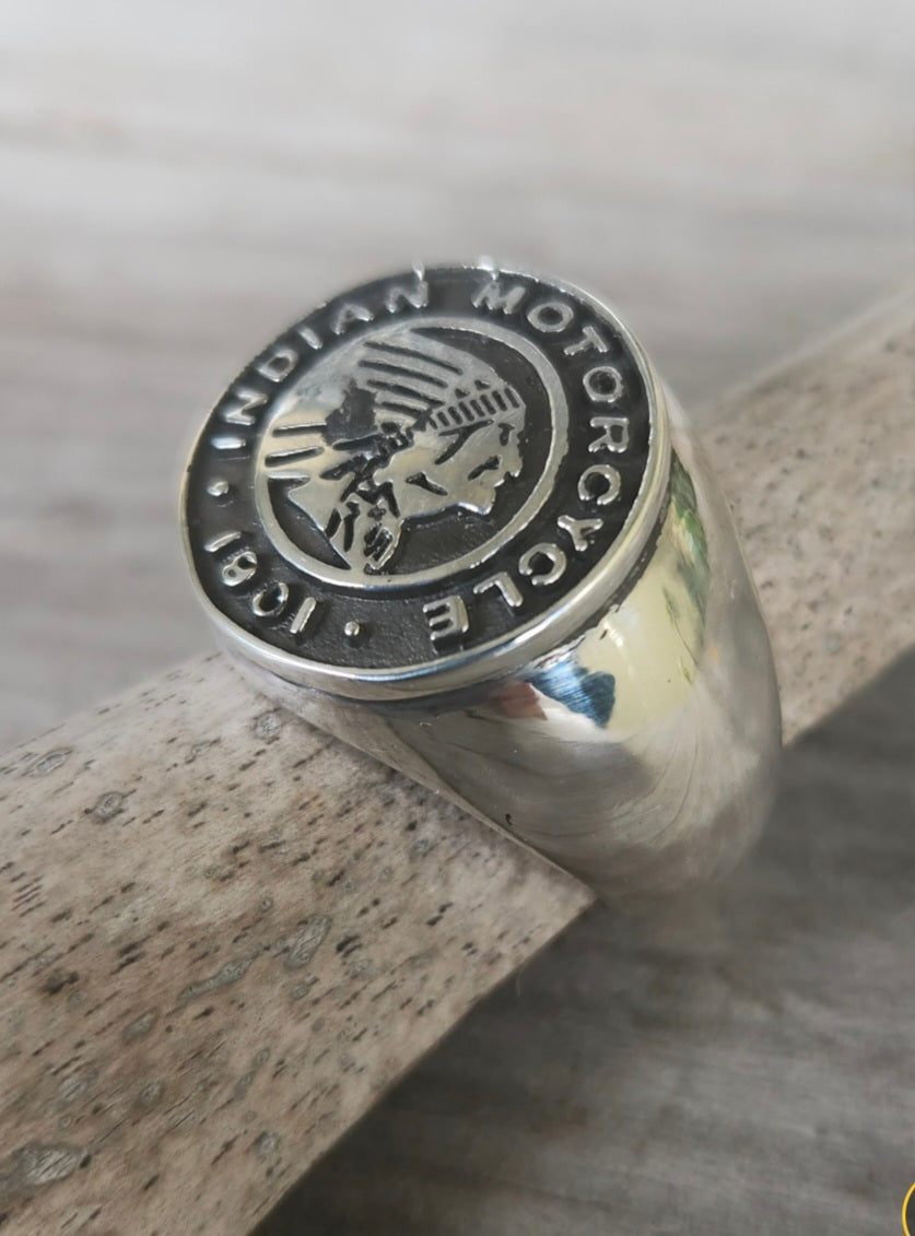 Indian ring,sterling silver, Indian head signet, wedding band,unisex,handmade,motorbike,biker