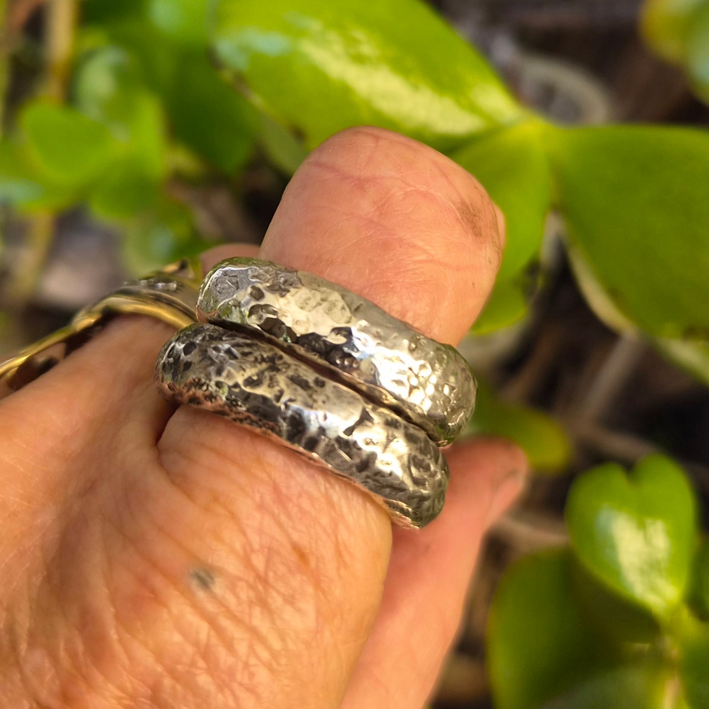 Beaten silver band,925 sterling silver,solid hammered silver halo ring,unisex