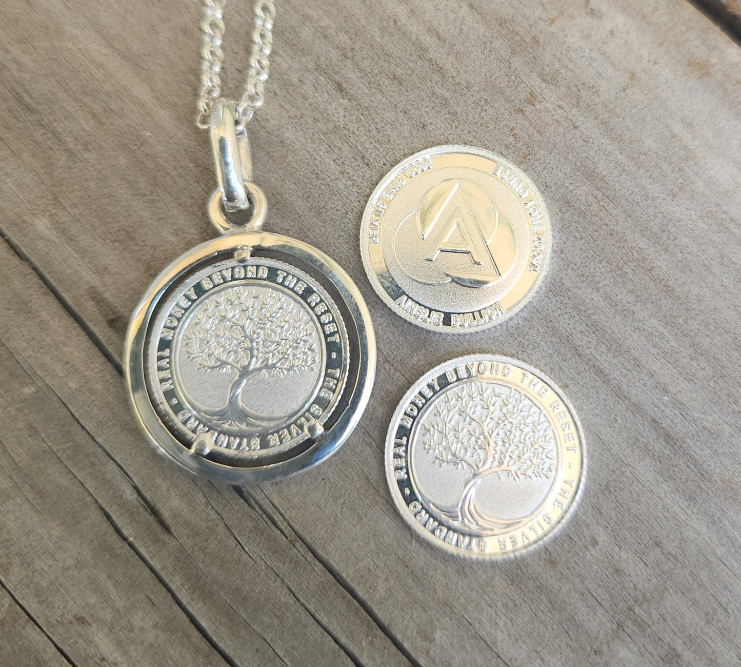 Australian Silver coin pendant,99%pure silver minted coin,set in sterling silver "real money beyond the great reset"