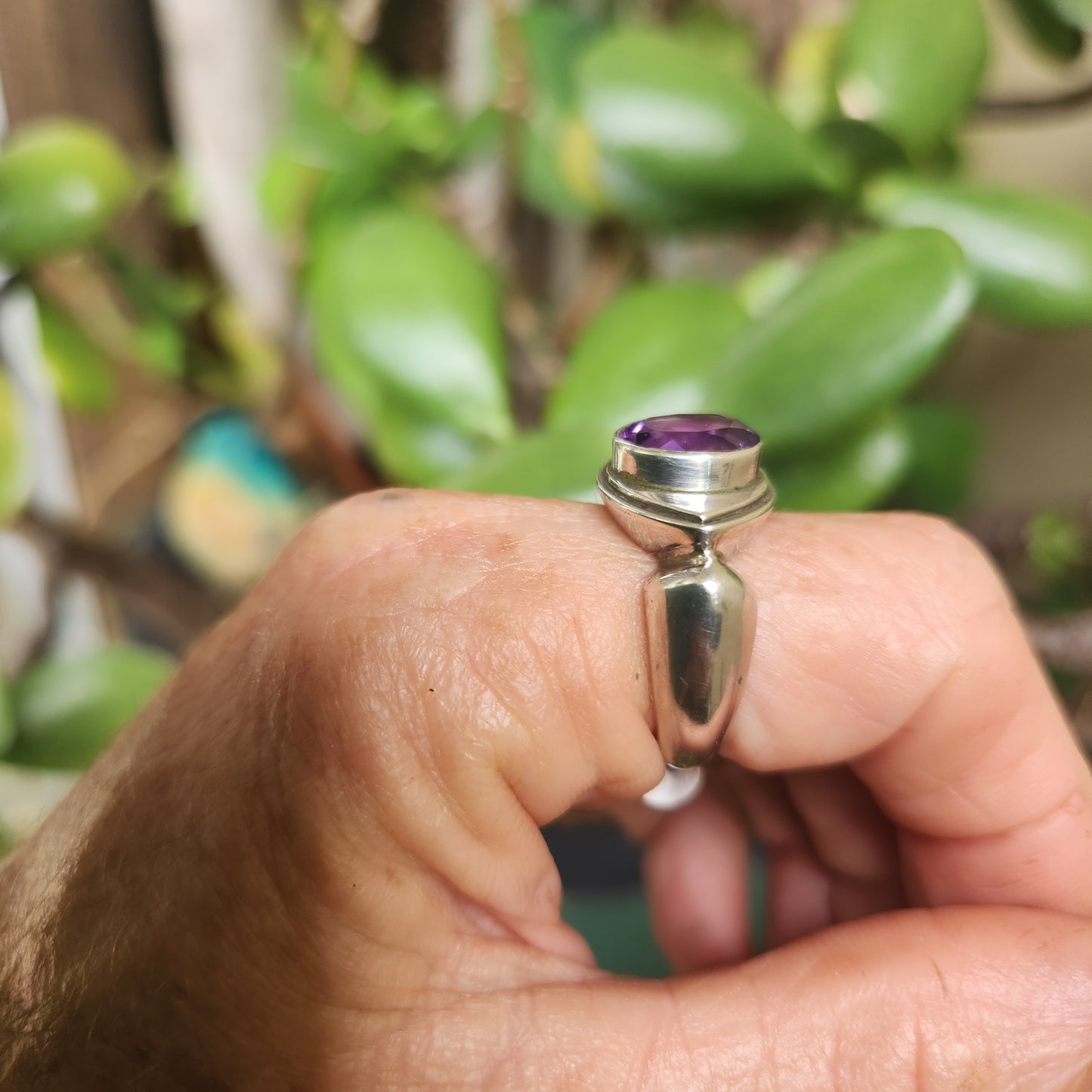 Amethyst ring,925 sterling silver,chunky eye shaped design.simple and modern,handmade, ring,goddess,boho