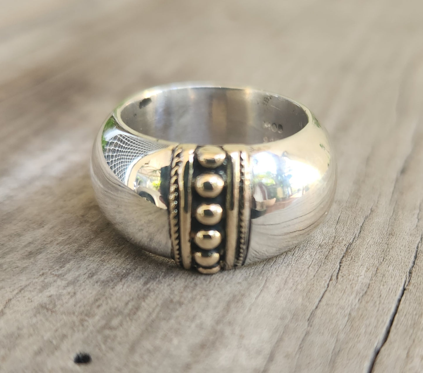 Wide gold and silver band,9k gold and sterling silver,12mm chunky mixed metal,heavy chunky ring