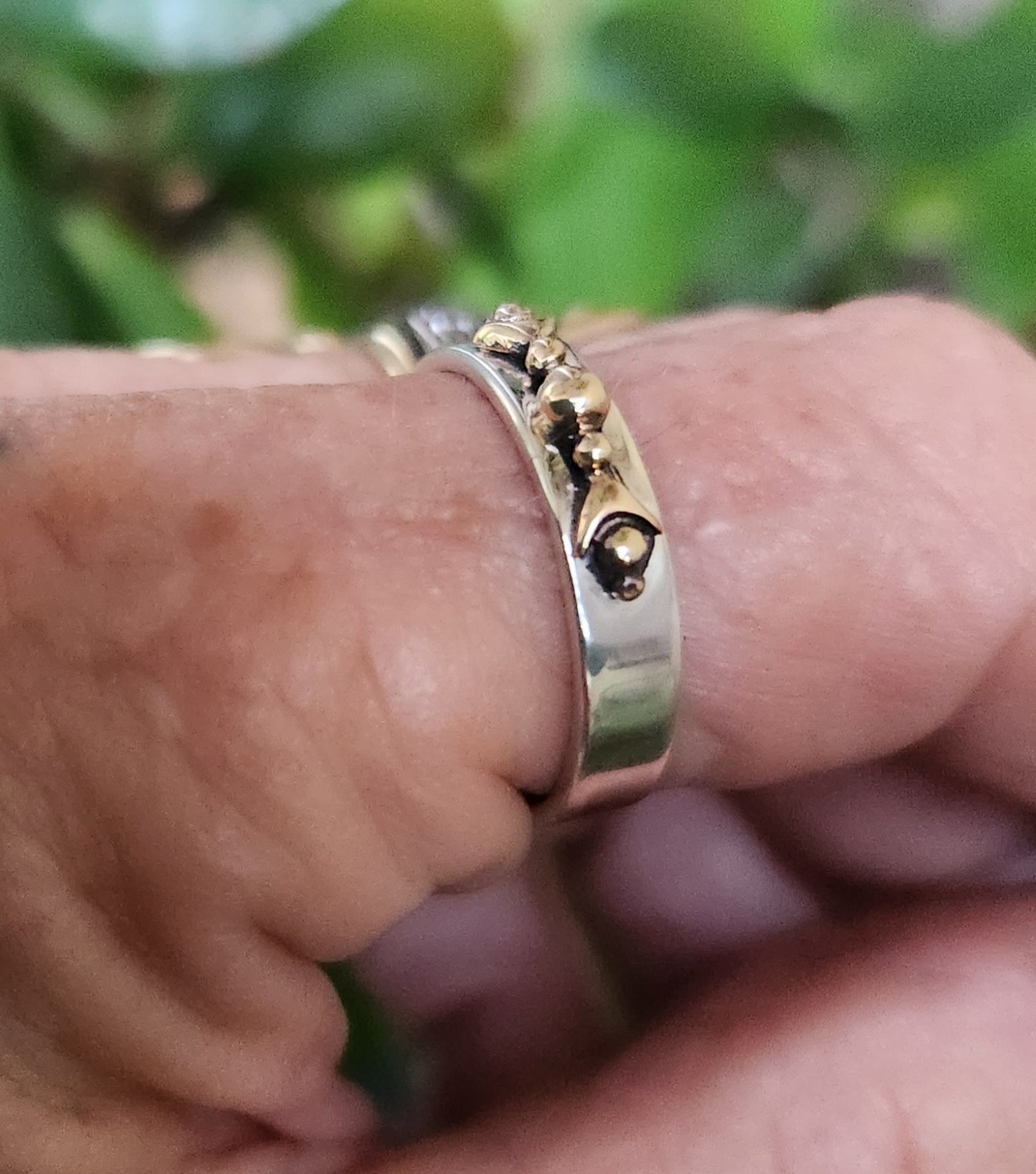 Mixed metal ring,9k gold top 925 sterling silver band, cz two tone