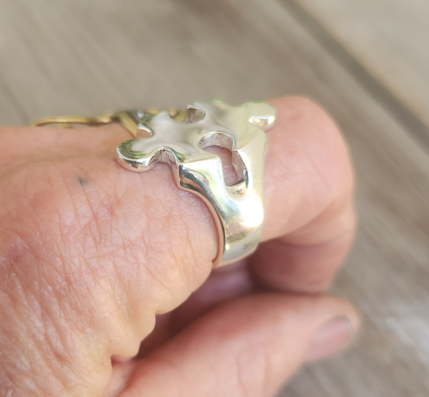 Jigsaw puzzel ring,sterling silver,long plain silver ring,modern minimalist, signet ring