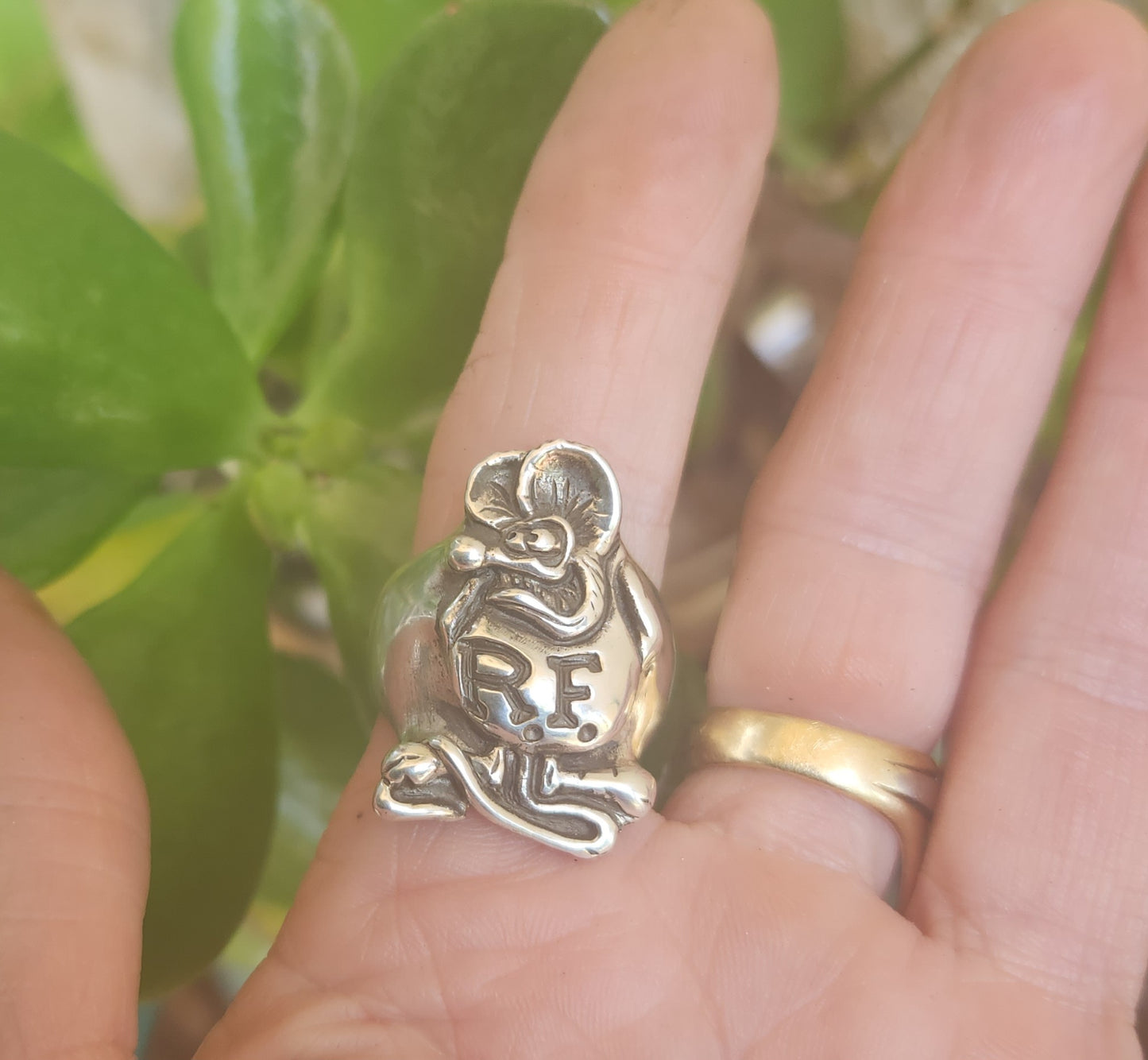 Rat fink ring,sterling silver, vintage chunky ring.
