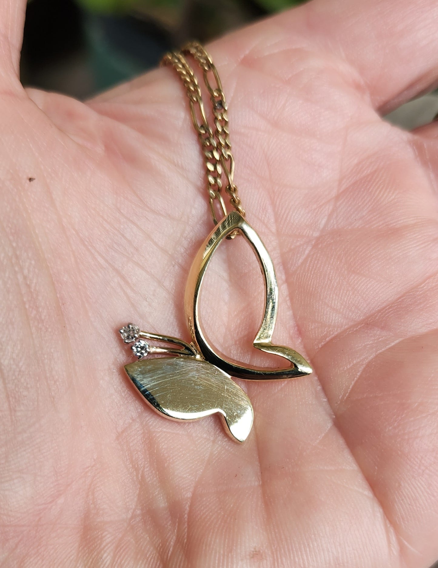 Gold Butterfly diamond pendant,14k solid gold butterfly,vintage piece from 90's.