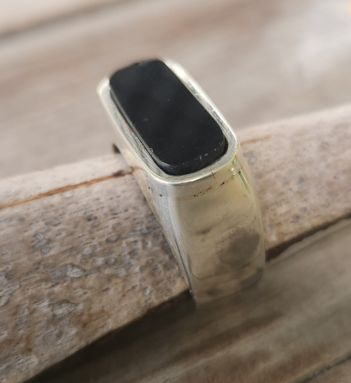 Large Rectangle ring,black acyrlic ring,sterling silver,chunky,handmade,Micheal Hutchence inxs