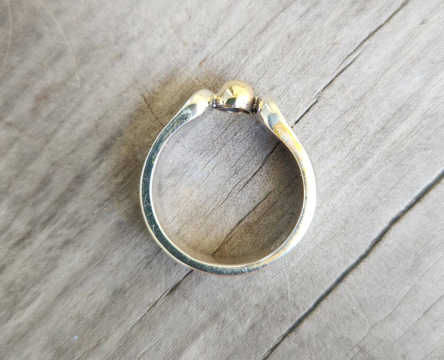 9k ball ring,925 sterling silver,two tone band,mixed metal band,