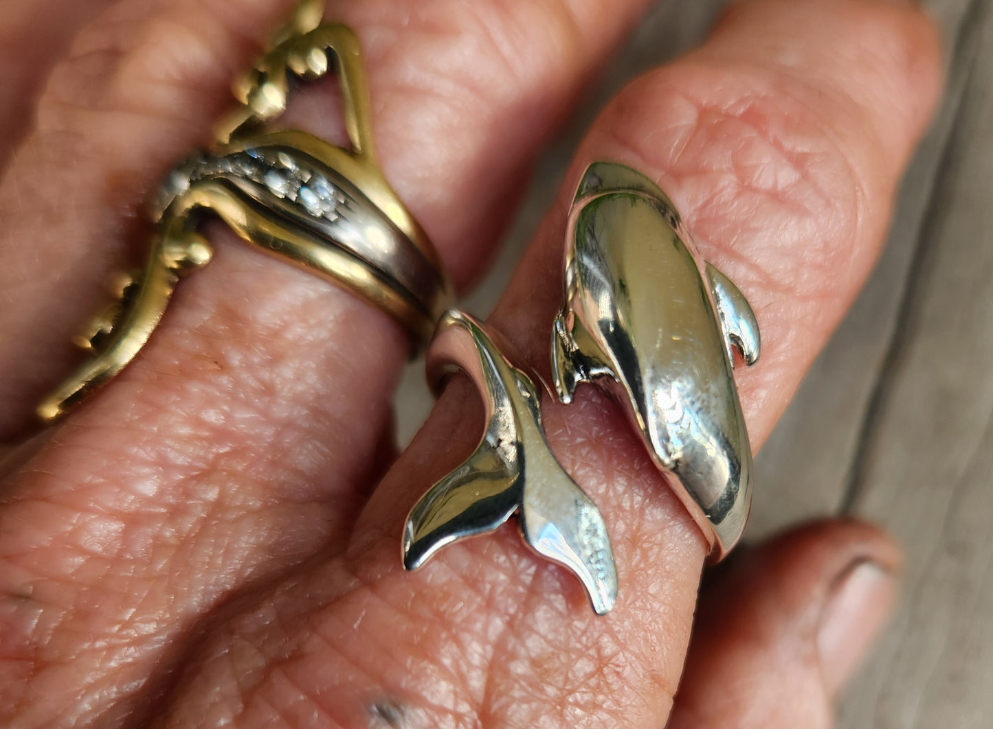 Large dolphin ring,925 sterling silver,adjustable porpous surf wrap around ring