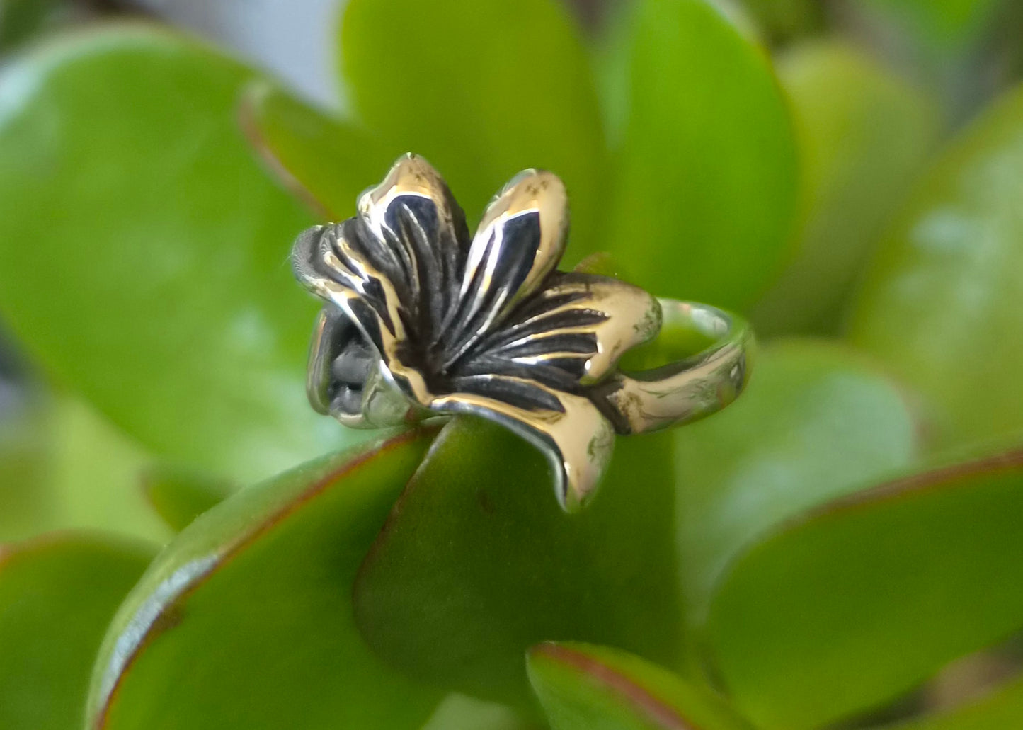 Silver lily flower ring,925 solid sterling silver not,art noveau woodland,