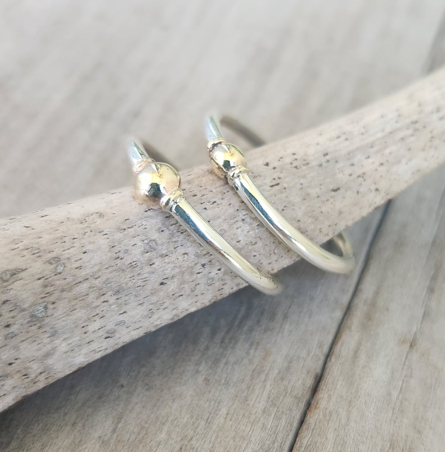 Two tone stacking ring,solid 9ct gold and sterling silver,thin halo mixed metal stacker band