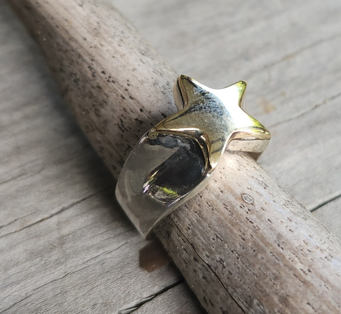 9k star ring,Sterling silver,solid flat star,astrology,small.5 pointed star,goddess,boho,chunky,new age,