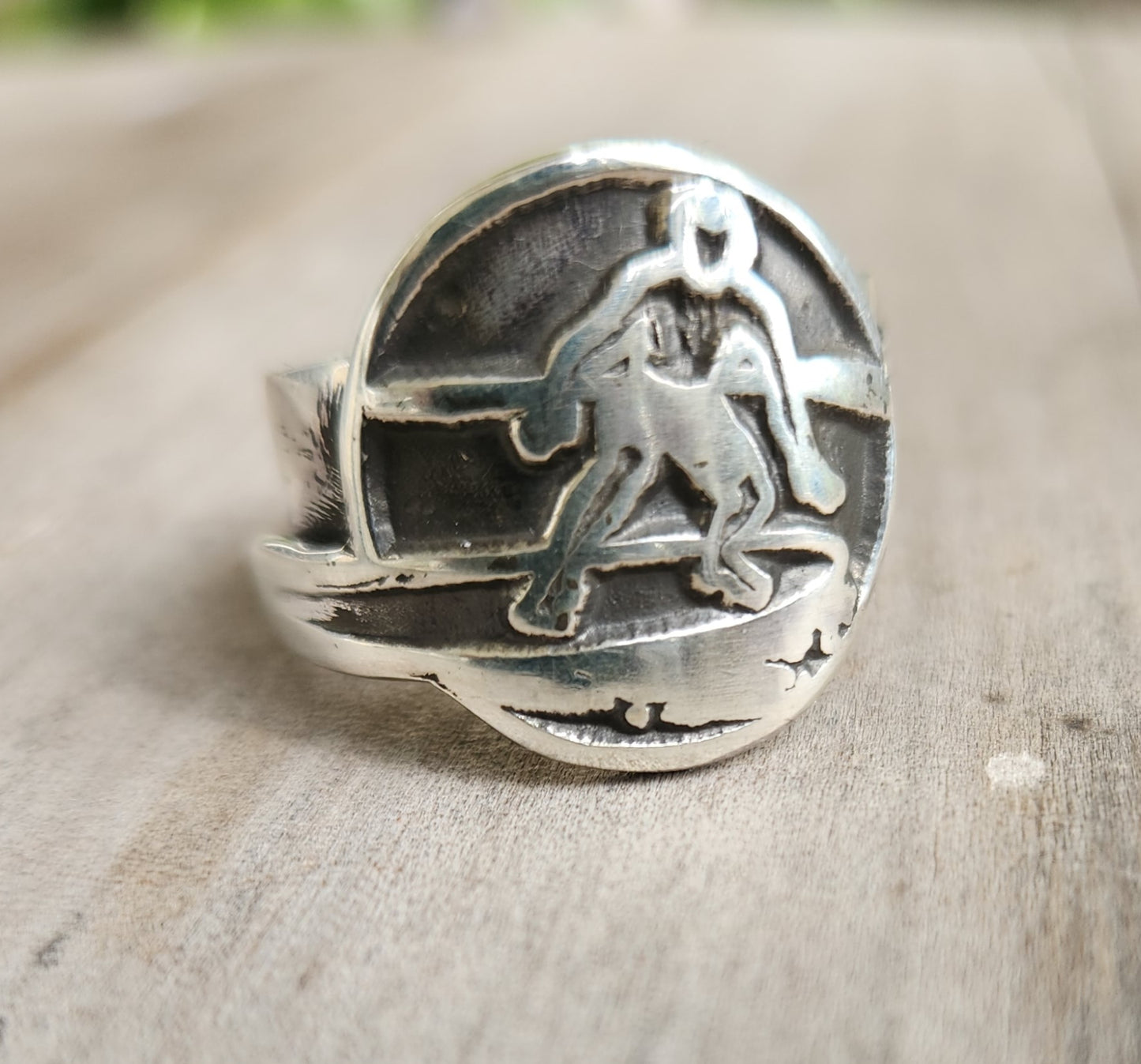 Surfer ring,925 sterling silver surf board rider,chunky large mens ring