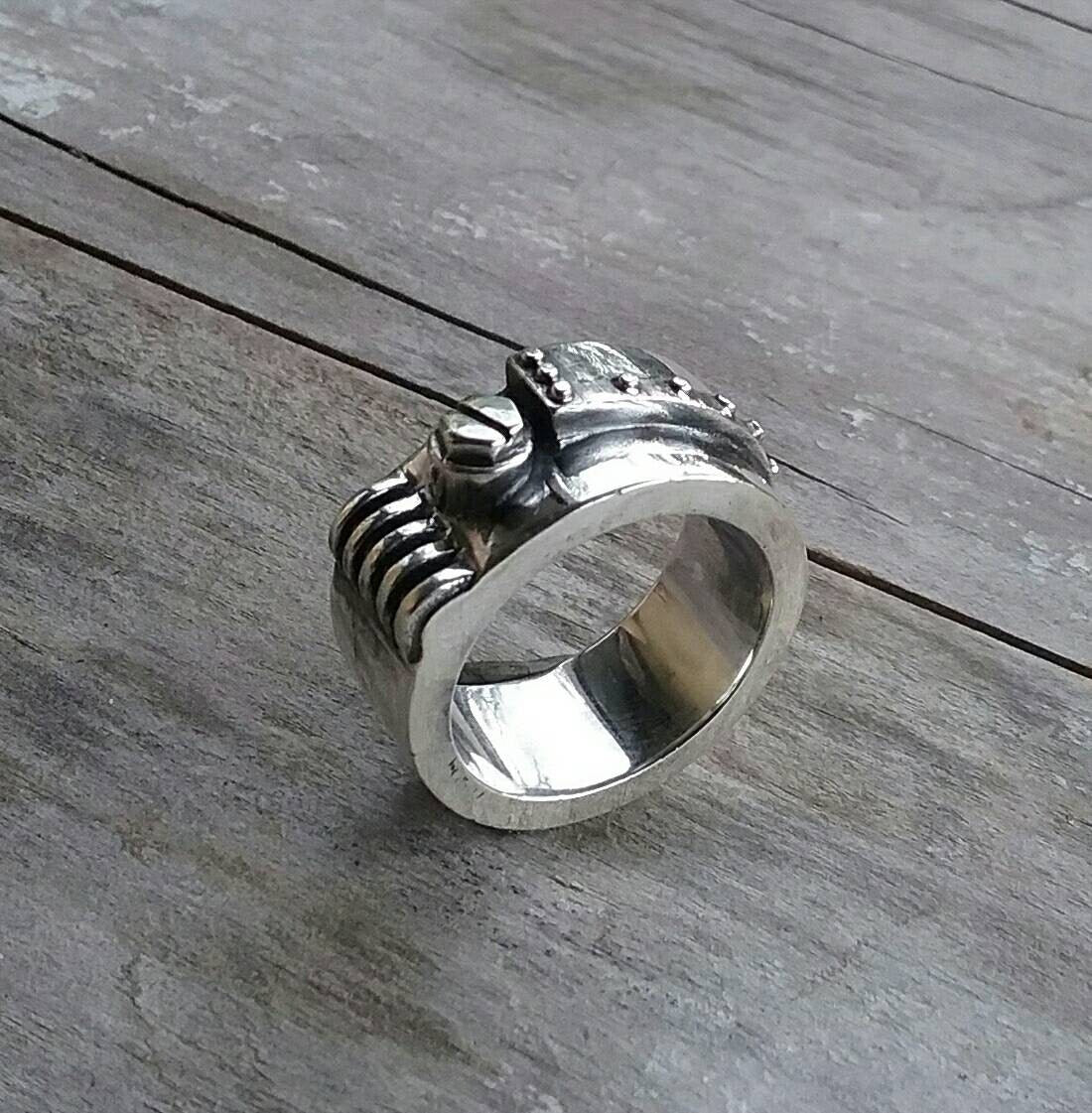Chunky Mechanical ring,industrial,mans sterling silver,steampunk ring,heavy modern ring,rustic,wedding band