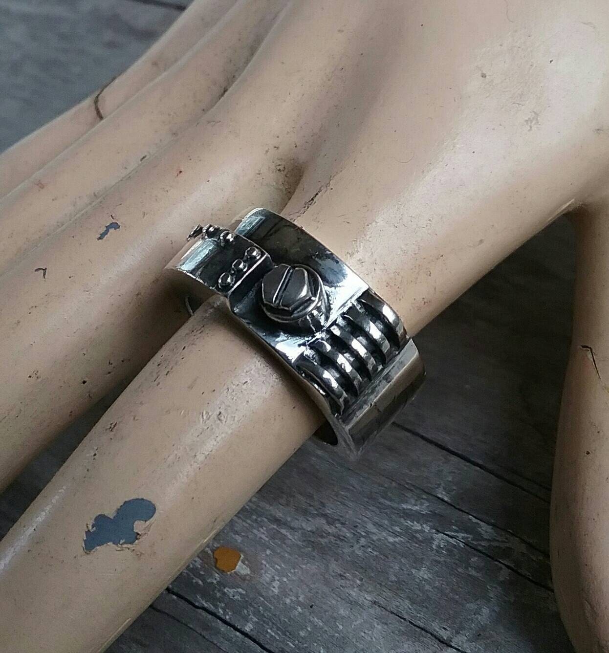 Chunky Mechanical ring,industrial,mans sterling silver,steampunk ring,heavy modern ring,rustic,wedding band