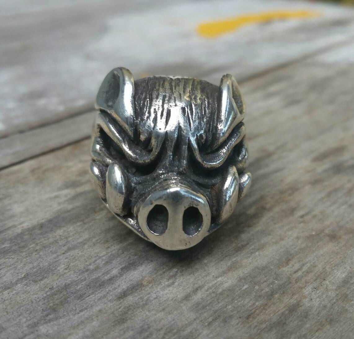Pig ring,boar ring,sterling silver,chunky ring,big,solid silver ring,hunter,game hunter,shooter,
