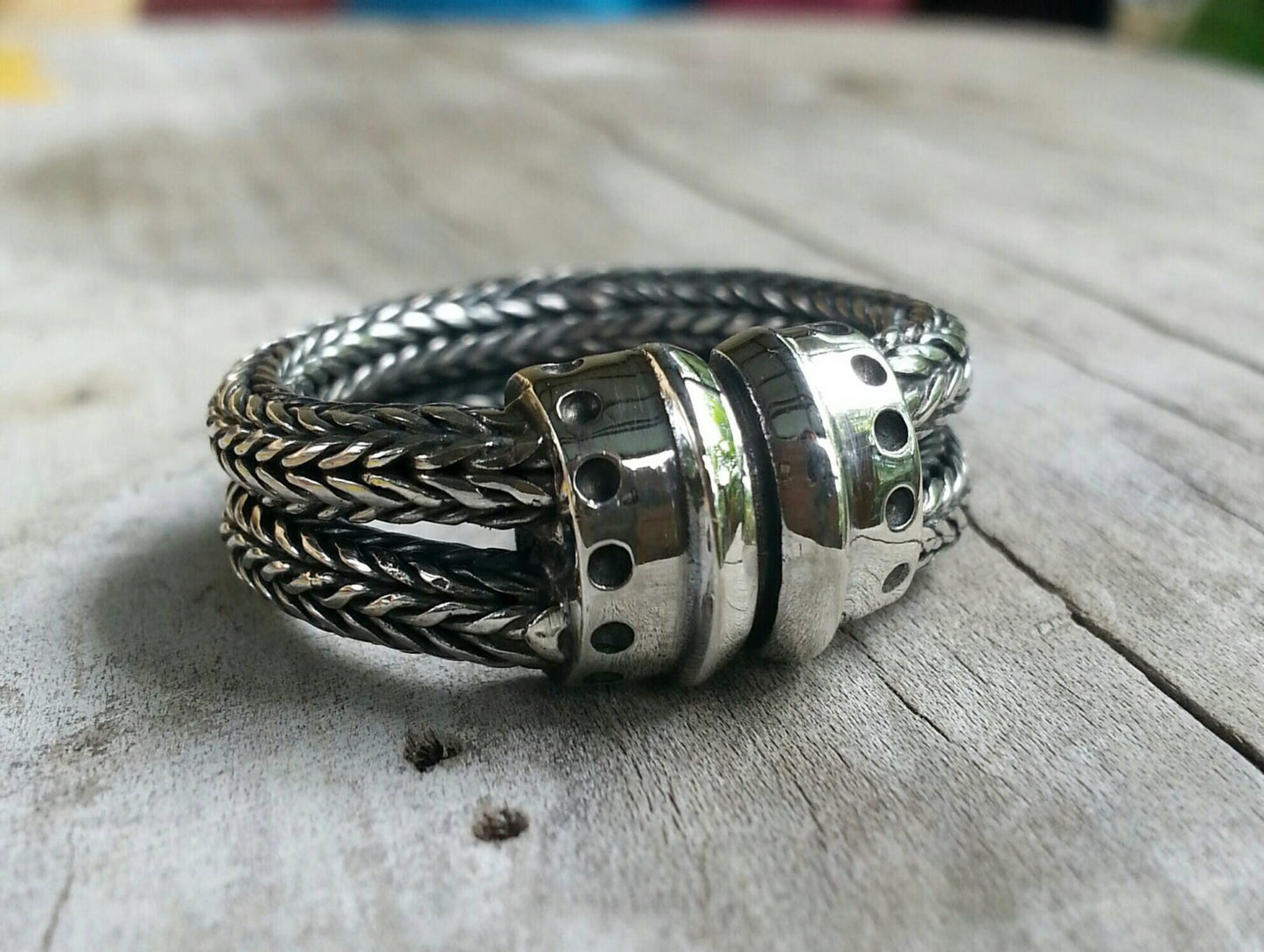 chain ring,925 sterling silver,Foxtail handmade,rustic,steampunk,industrial,wedding ring,dress ring,
