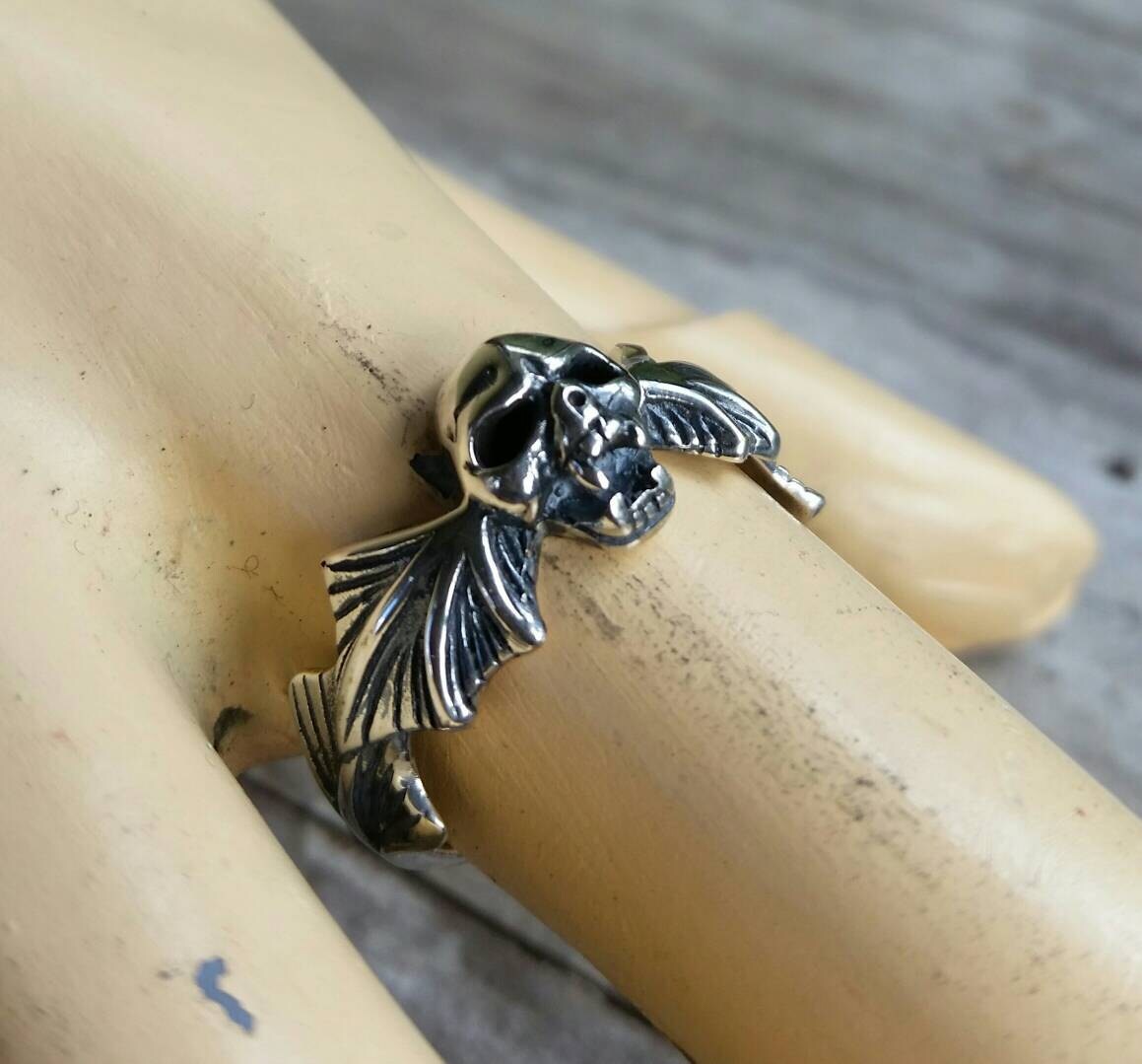 Vampire ring,bat skull ring,sterling silver,bat ring,small skull ring,steampunk gothic,punk,pinkie,