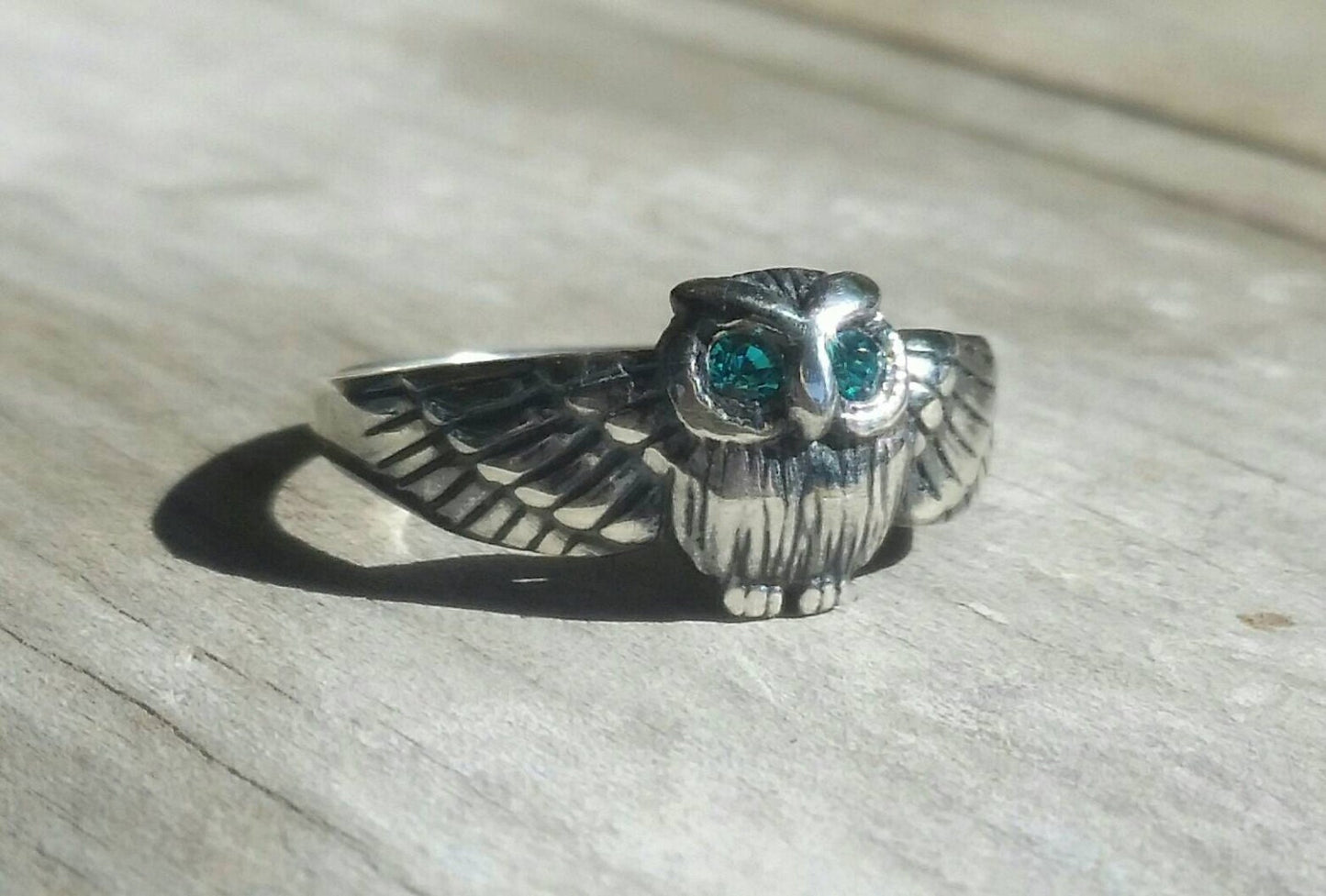 petite owl ring,sterling silver, bird ring,boho,gypsy,goddess,woodland,womens fashion,Swarovski crystal,