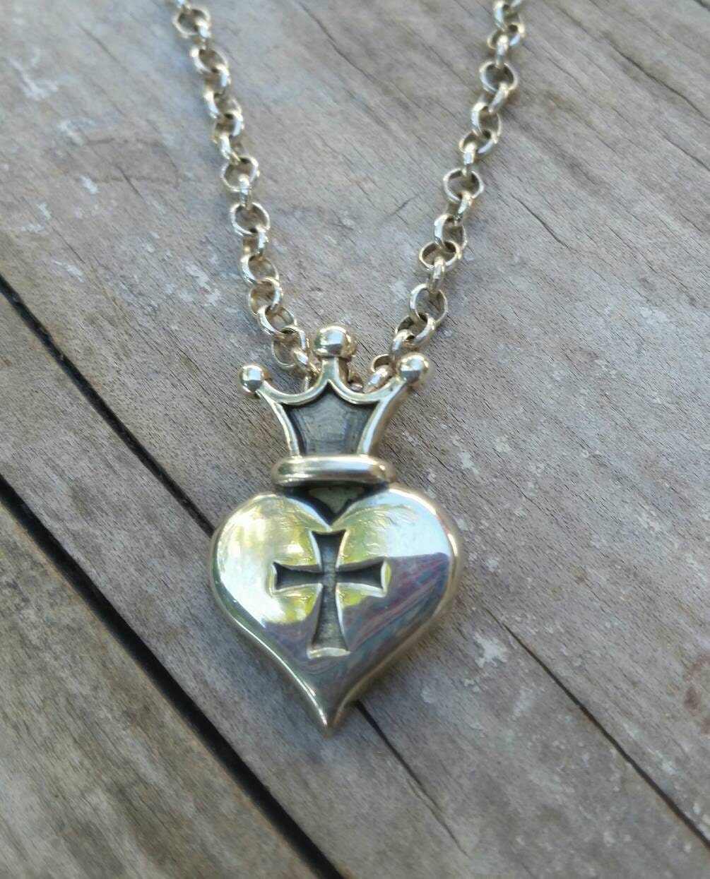 crown heart pendant, maltese cross,sterling silver,womens pendant,steampunk gothic,