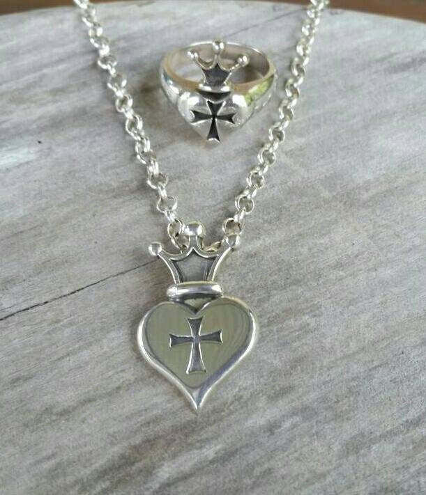 crown heart pendant, maltese cross,sterling silver,womens pendant,steampunk gothic,