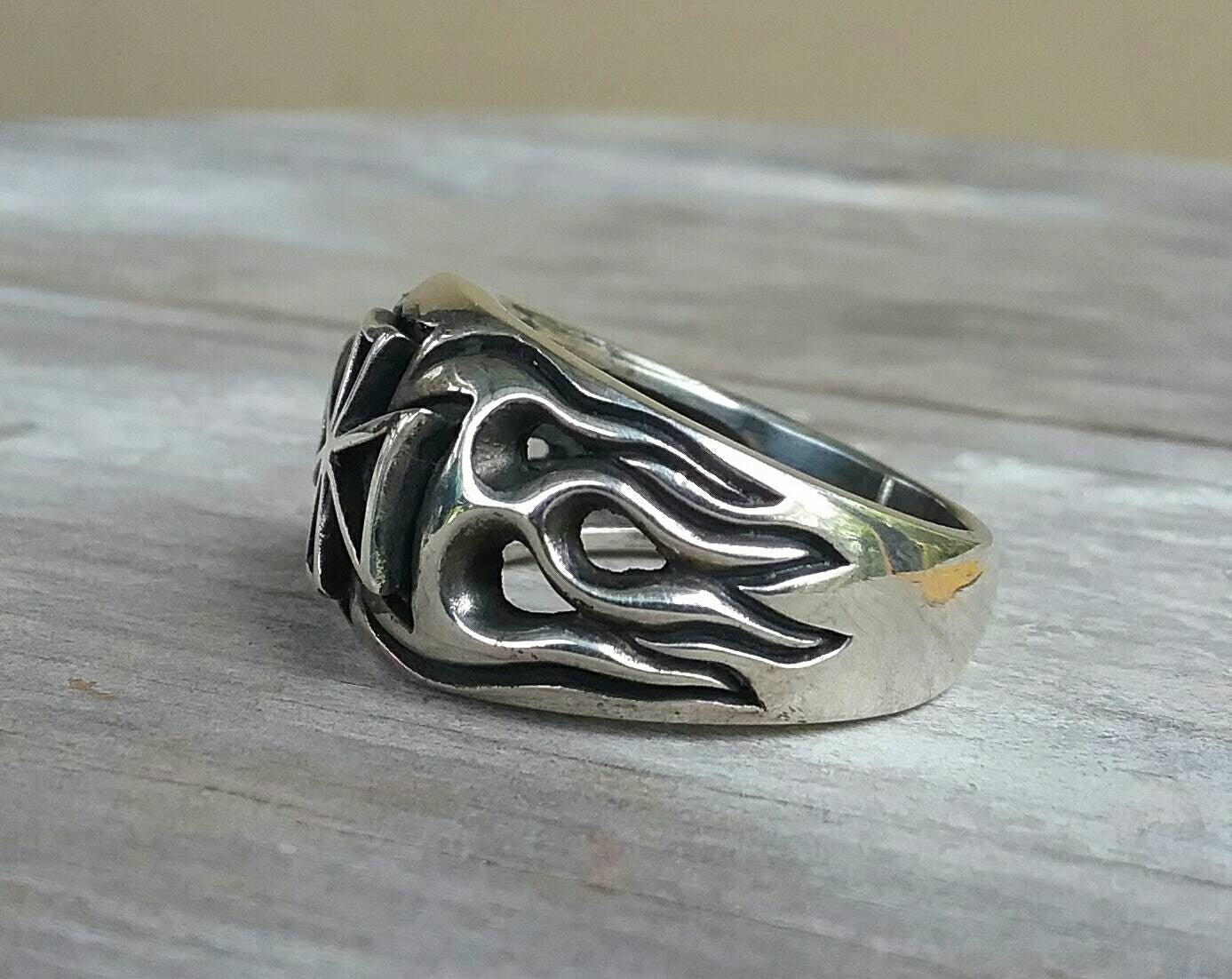 Black maltese cross ring,925 sterling silver,flame ring,steampunk,cross,gothic,punk,men's fashion,Celtic cross,chunky ring,knights templar
