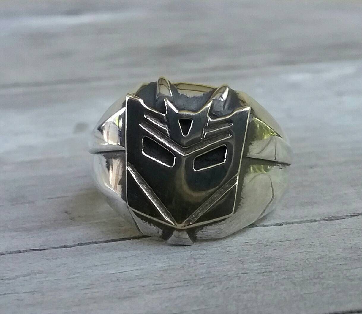 Robot ring,two tone ring,solid sterling silver ring,9ct gold top,handmade, decepticon,syfy,superhero,alien