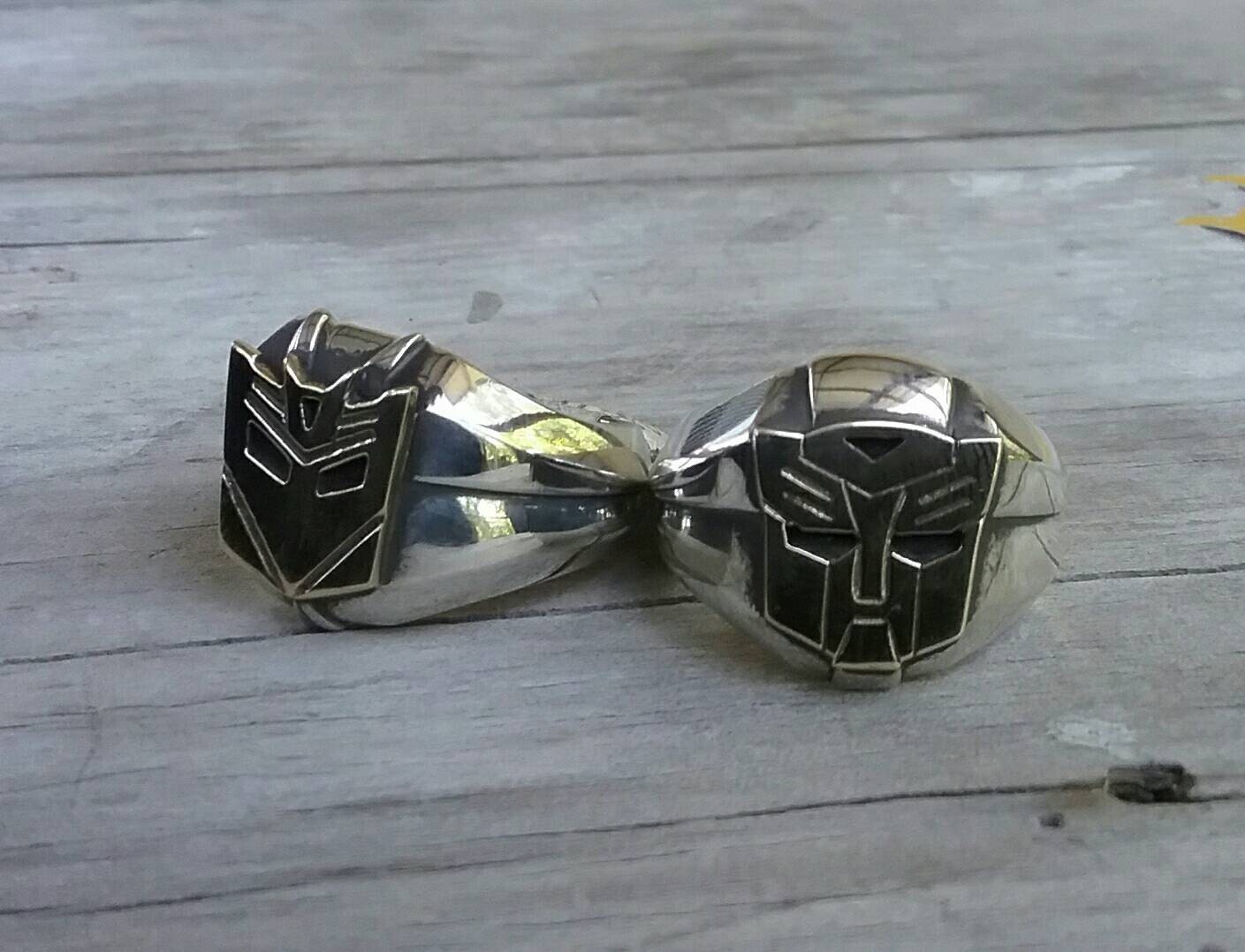 Robot ring,two tone ring,solid sterling silver ring,9k gold top,handmade, decepticon,syfy,superhero,alien