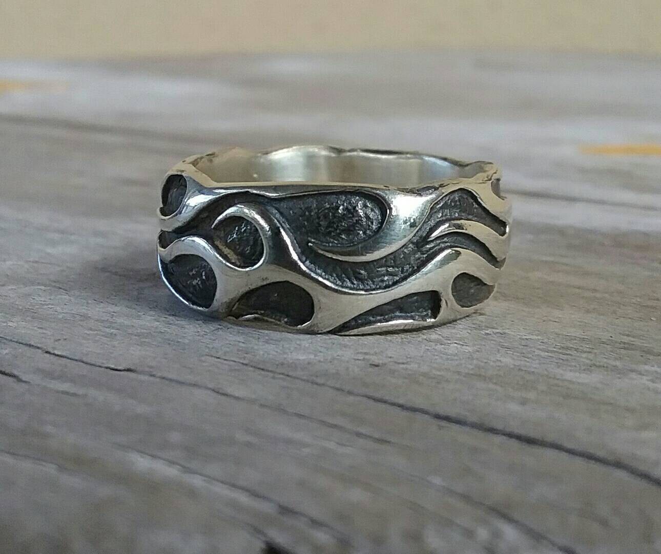 ornate flame ring,solid band, modern, sterling silver,dress ring, wedding,ed Roth,rockabilly,hipster,handmade