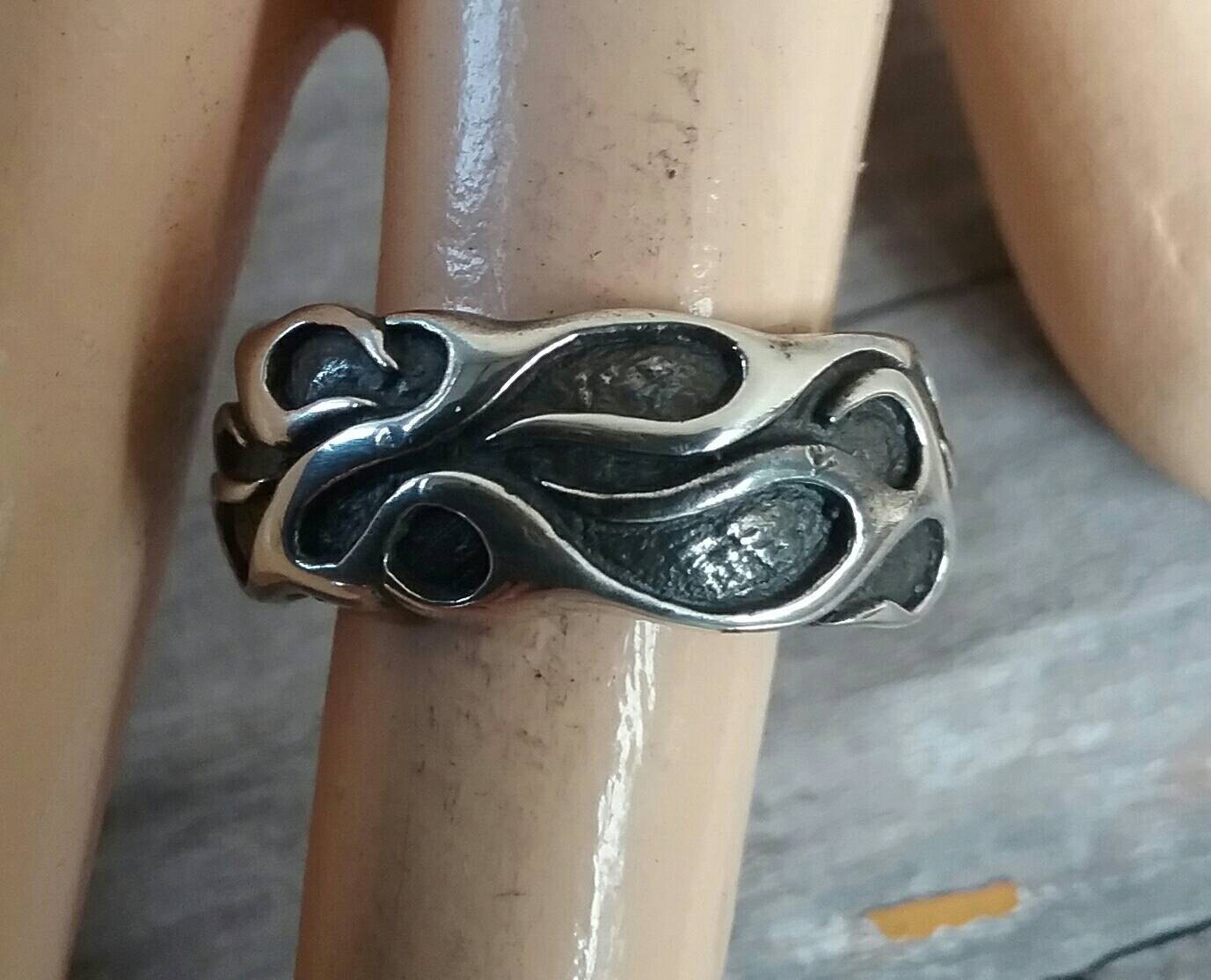 ornate flame ring,solid band, modern, sterling silver,dress ring, wedding,ed Roth,rockabilly,hipster,handmade