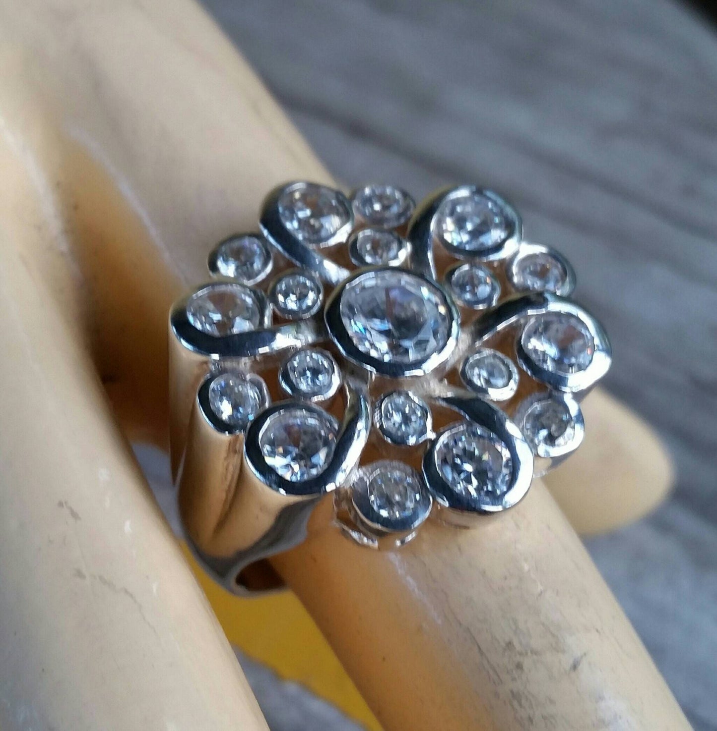 Large cz flower cluster ring,925 sterling,multi stone,cubic zircon ring