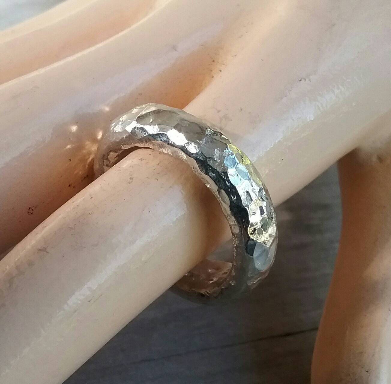 Chunky silver band,handmade, sterling silver,solid hammered silver band,unisex half round band,rustic wedding,stacker,industrial,steampunk