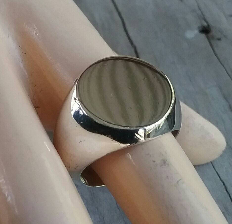 Chunky signet ring,solid sterling silver,round top,large plain signet,chunky mans ring,heavy,wide silver ring