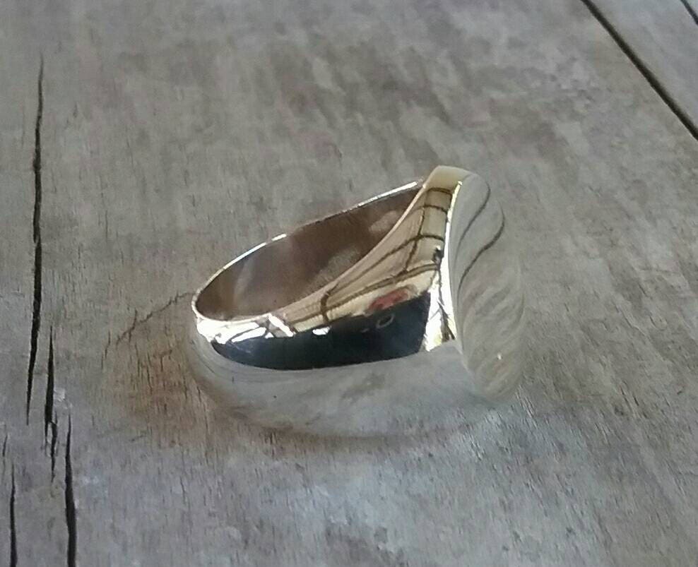 signet ring,solid sterling silver,round top,large plain signet,chunky mans ring,heavy,wide silver ring